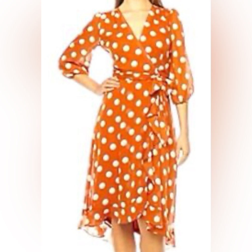 NWT Danny and Nicole Rust/White Polka Dot faux wrap Dress size 16